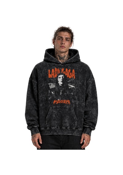 Sevbano Lady Gaga Mayhem Şarkıcı Baskılı Unisex Oversize Yıkamalı Hoodie Siyah