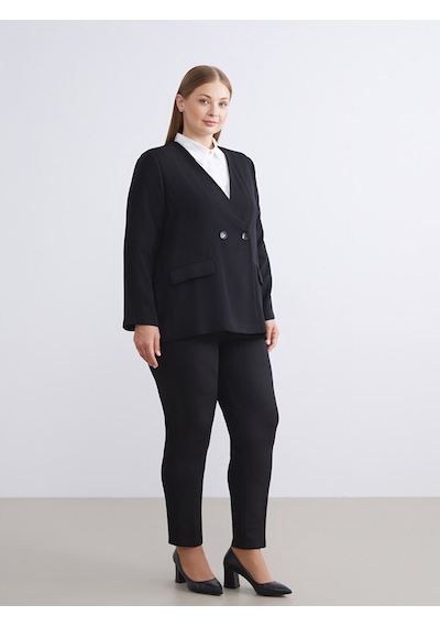 Lcwaıkıkı Classic Siyah V Yaka Krep Kadın Blazer Ceket