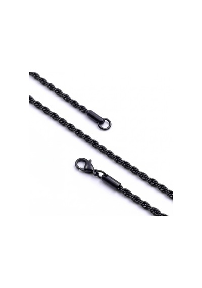 Premium Parlak Ve Şık Rope Halat Erkek 316l Çelik Kolye 2mm 55cm 3183eck047 - Siyah Renk