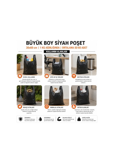Siyah Atlet Market Manav Çöp Büyük Boy Poşet 1 Kg