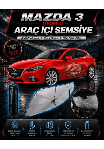 Mazda 3 Araç Ön Cam Güneşliği Katlanabilir Şemsiye Oto Güneşlik Uv Korumalı Gölgelik Araba Oto Şemsiyesi