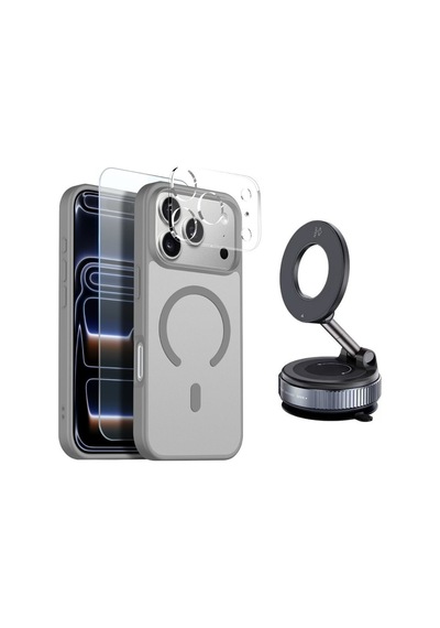 Teleplus Apple, Uyumlu iPhone 17 Pro Kılıf 4-1 Kombin Set Kapak Gri