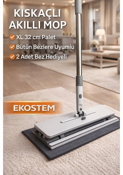 Tüm Bezlerle Uyumlu Click Akıllı Mop Paleti Xl 32 Cm Kıskaçlı Mop El Değmeden Mop Aparatı