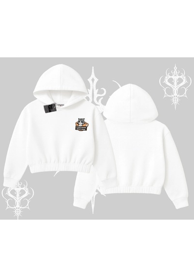 Startmore Need Coffee Right Meow Yazılı Kedi Baskılı Kapşonlu Crop Sweatshirt Beyaz