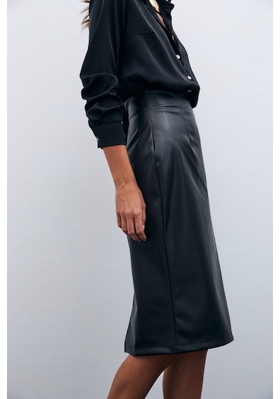 Sateen Deri Kalem Etek - Siyah-135595 Siyah