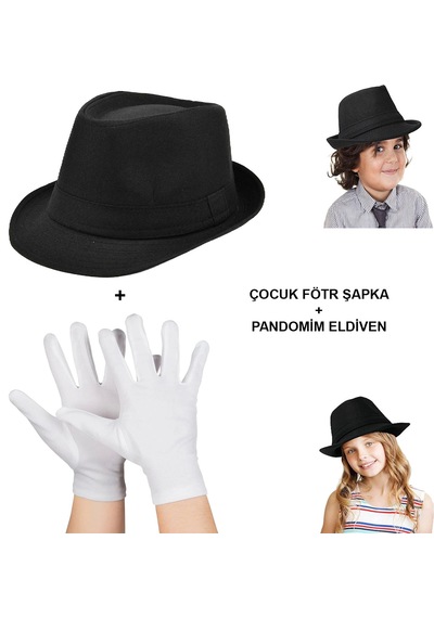 Çocuk - 946 - Sahne Performans Seti Gösteri Fötr Şapka - Shopgpt - Ve Eldiven