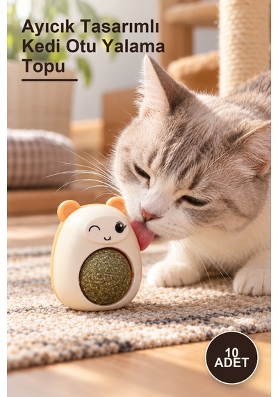 10 Adet Ayıcık Tasarımlı Kedi Otu Yalama Topu
