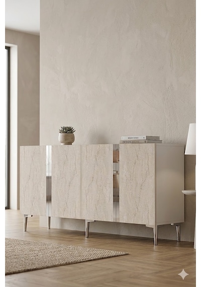 Ka1598bts Anka Konsol Ve Tv Sehpası Beyaz-traverten-silver 150cm