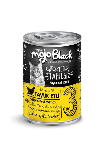 Mojo Black No:3 Tahılsız 400gr Tavuk Etli Yetişkin Kedi Konservesi 12'li
