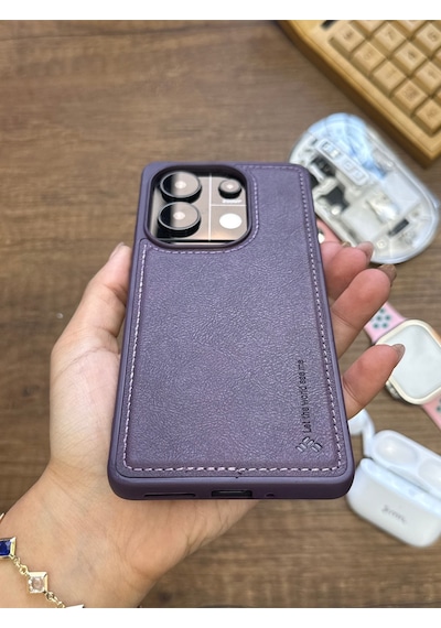 Redmi Note 13 Pro 4g Uyumlu Premium Deri Dokulu Darbelere Karşı Dayanıklı Nazal Silikon Kılıf Mor