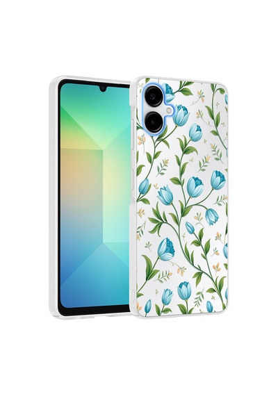 Samsung Galaxy Uyumlu, A06 Kılıf Kamera Korumalı Desenli Zore Klip Kapak - Mavi Lale -