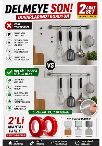 Çift Taraflı Bant 2 Metre 2 Li Set