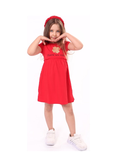 Toontoy Kids Toontoy Kız Bebek Faire Un Voeu Baskılı Elbise Kırmızı