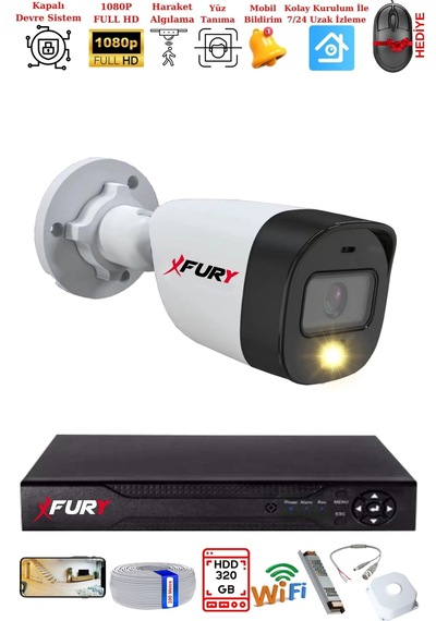 Fury 1 Kameralı 5mp Lens 2 Mp Görüntü Gece Renkli Full Hd Ultra Led Akıllı Güvenlik Kamerası Seti 320gb