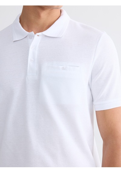 Lcwaıkıkı Classic Beyaz Polo Yaka Dokulu Erkek Tişört