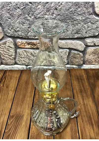 İşlemeli Bakır Gaz Lambası Büyük Boy, G10082 Gümüş