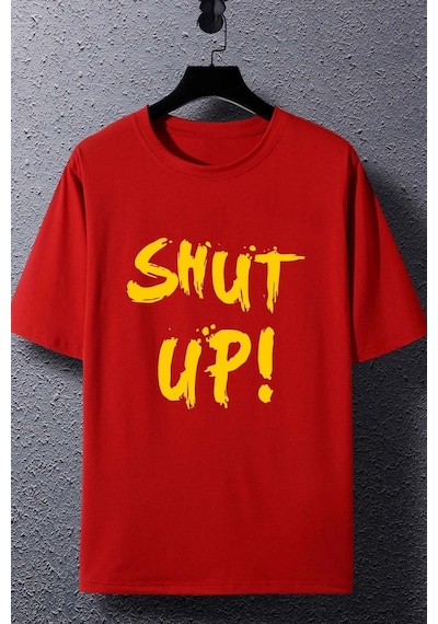 Unisex Shut Up Baskılı Kısa Kol T-shirt Kırmızı
