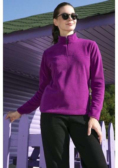 Lela Slim Fit Yumuşak Dokulu Anti-Pilling Tüylenme Yapmayan Yarım Fermuarlı Bayan Polar 5907000 Mor