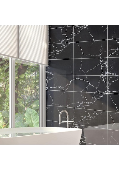 10 Adet 30x60cm Siyah Mermer Desen Yapışkanlı Köpük Duvar Paneli Kağıdı Banyo,ofis Otel Nwyp11 Siyah