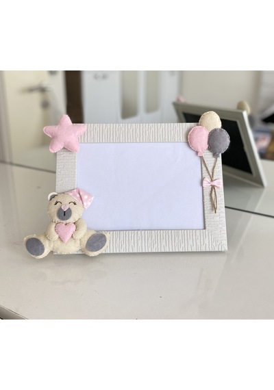 Bebek Odası Çerçeve Krem Pembe Ayıcıklı