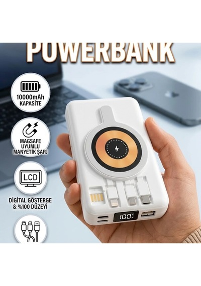 Lcd Ekranlı Manyetik Powerbank Type C Girişli 22.5w Hızlı Şarj Kablosuz Taşınabilir Batarya Renkli