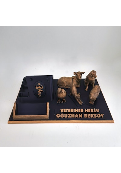 Kişiye Özel Veteriner Hekim Masa İsimliği Ve Kartvizitlik Gold - Siyah