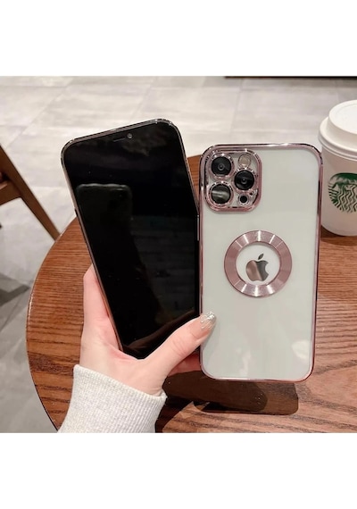 Apple Uyumlu iPhone 14 Promax Extra Kamera Korumalı Kamerası Cam Lensli Lazer Lüx Kılıf Kapak Tam Koruma Pembe