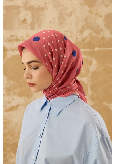 Mentoraly Modakaşmir Puantiyeli Pamuk Eşarp pembe