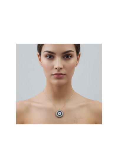 Oval Zirkon Taşlı Nazarlık Kolye Kahverengi -  Beyaz