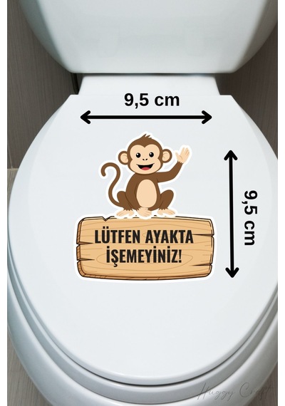 "lütfen Ayakta İşemeyiniz" Uyarılı Maymun Temalı Su Geçirmez Sticker Standart