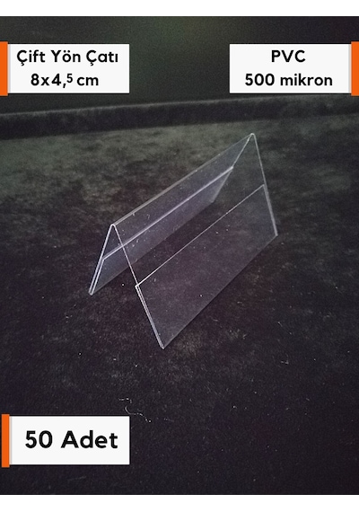 50 Adet Pvc Şeffaf Etiketlik Çatı 8x4,5 Cm Çift Yön Fiyat İsimlik