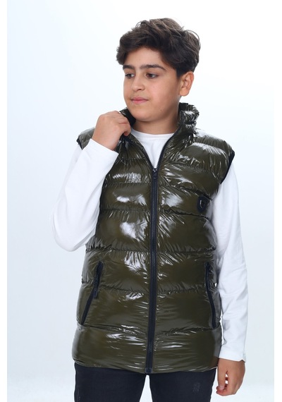 Toontoy Kids Toontoy Erkek Çocuk Parlak Görünümlü Göğsü Armalı Yelek Haki