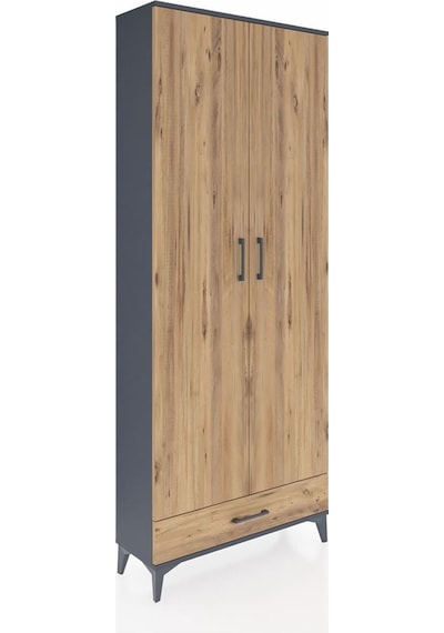 Arges Dolap 3 Raflı Tek Çekmeceli Tek Askılı 88x30x221 Antrasit-çam Antrasit