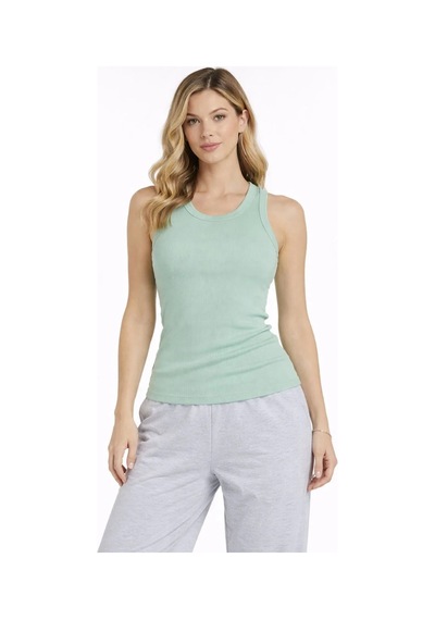 Assema Kadın Fitilli Atlet Sıfır Yaka Slim Fit Arka Baskılı Spor Atlet - Mint Yeşili Çok Renkli