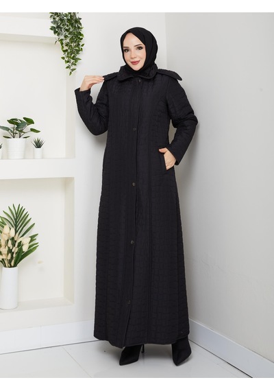 Eslemnur 140cm İçi Velboalı Kapitone Mont Siyah