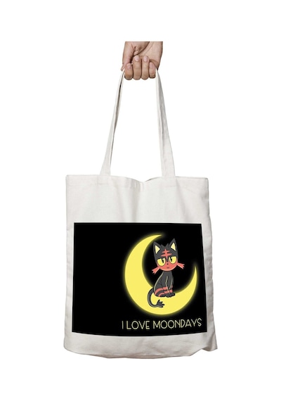 Art Hediye I Love Moondays İki Tarafı Kalıcı Baskılı Yıkanabilir Okul Plaj Omuz Bez Çantası Çok Renkli