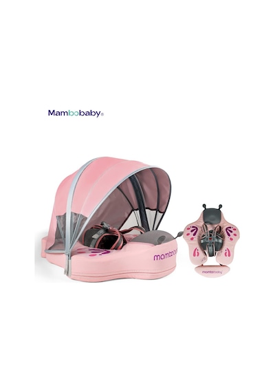 Mambobaby Yüzme Simidi - Pembe Kelebek, Emniyetli, Gölgelikli Ve Ayak Destekli