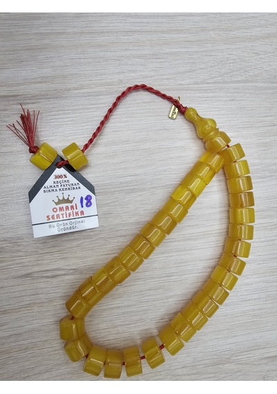 Omari İmzalı Sertifikalı Alman Faturan Sıkma Kehribar Tesbih 15x10 Mm Teker Kesim