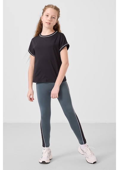 Tommylife Siyah-orman Yeşili O Yaka Yan Şerit Detaylı Standart Fit Performans Kız Çocuk Tayt Takım - 75191 Siyah