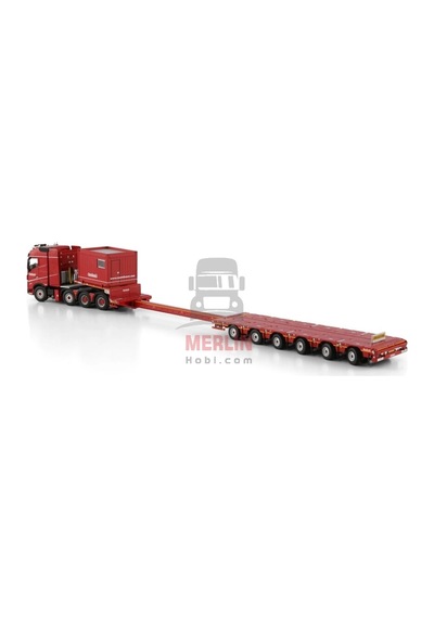1/50 Nooteboom Red Line Volvo Fh5 Globetrotter 8x4 Manoovr - 6 Axle + 10ft Contaıner