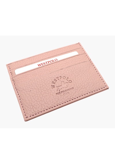 Westpolo Hakiki Deri Slim İnce Unisex Kartlık - Pudra Pudra