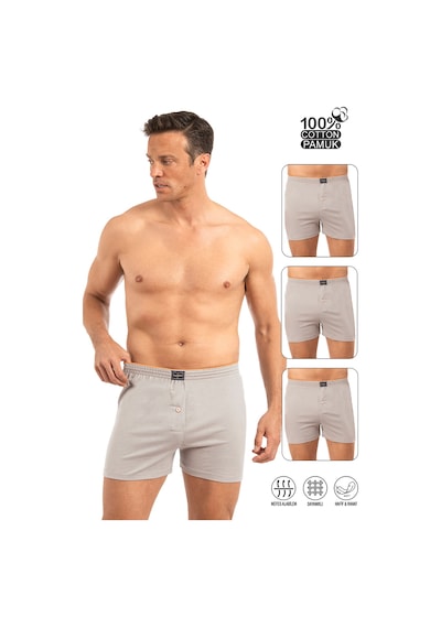 Özkan Underwear Özkan 0041 3'lü Paket Erkek %100 Pamuklu Şardonlu Klasik Rahat Kesim Havlu Bel Süprem Penye Boxer Gri Melanj
