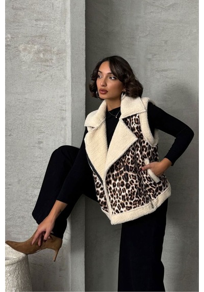 Verymoda Peluş Yelek Vmf1828 Leopar D1