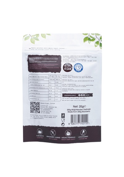 Fruvivo Dondurularak Kurutulmuş Böğürtlen Freeze Dry Blackberry Şeker İlavesiz %100 Doğal Vegan Atıştırmalık 20 G