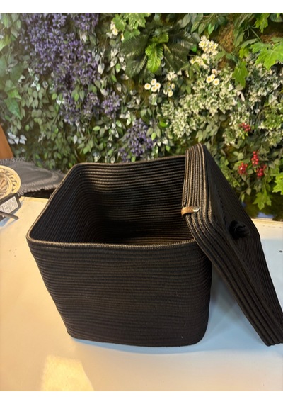 Mavaux Quadra Dikdörtgen Dört Köşeli Hasır Jüt Sepet 30cm X 30cm Siyah