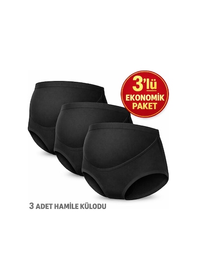 Yüksek Bel Hamile Külodu 3'lü Set Karma Renk Siyah - Beyaz - Ten Siyah