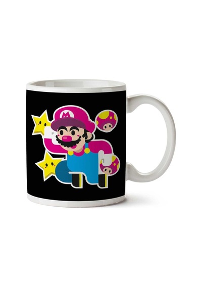 Super Mario Bros Star Mushrooms İki Tarafı Baskılı Kupa Bardak Çok Renkli