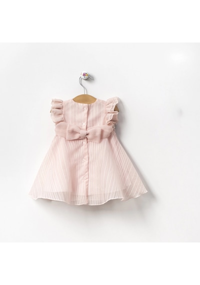 Lamato Baby Yazlık Özel Günler İçin Taşlı Kemerli Abiye Çiçek Aksesuarlı Kız Elbize Pembe