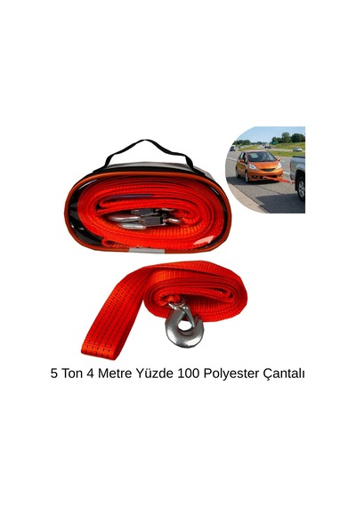 Çeki Halat 5 Ton 4 Metre Yüzde 100 Polyester Çantalı Çelik Kancalı Oto Kurtarma Yol Yardım Halatı Glz03403013