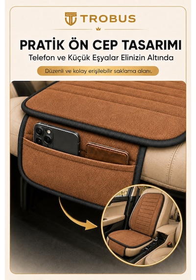 Audi A3 2003-2011 Üniversal Soft Alkantra Çizgili 7 Parça Oto Koltuk Minderi Taba